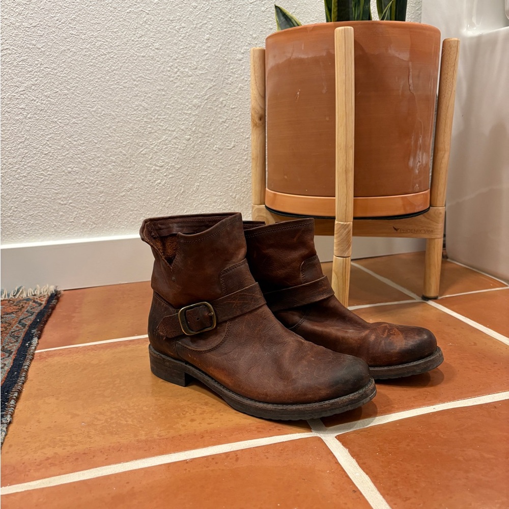 Frye Veronica Dark Brown Leather Buckle Boots